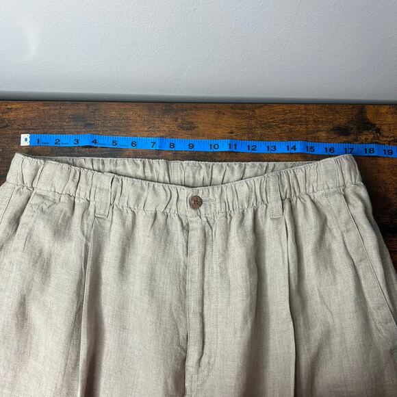 Tommy Bahama Women's Relax Tan 100% Linen Pants Large Button Zip Elastic Waist - Picture 11 of 12